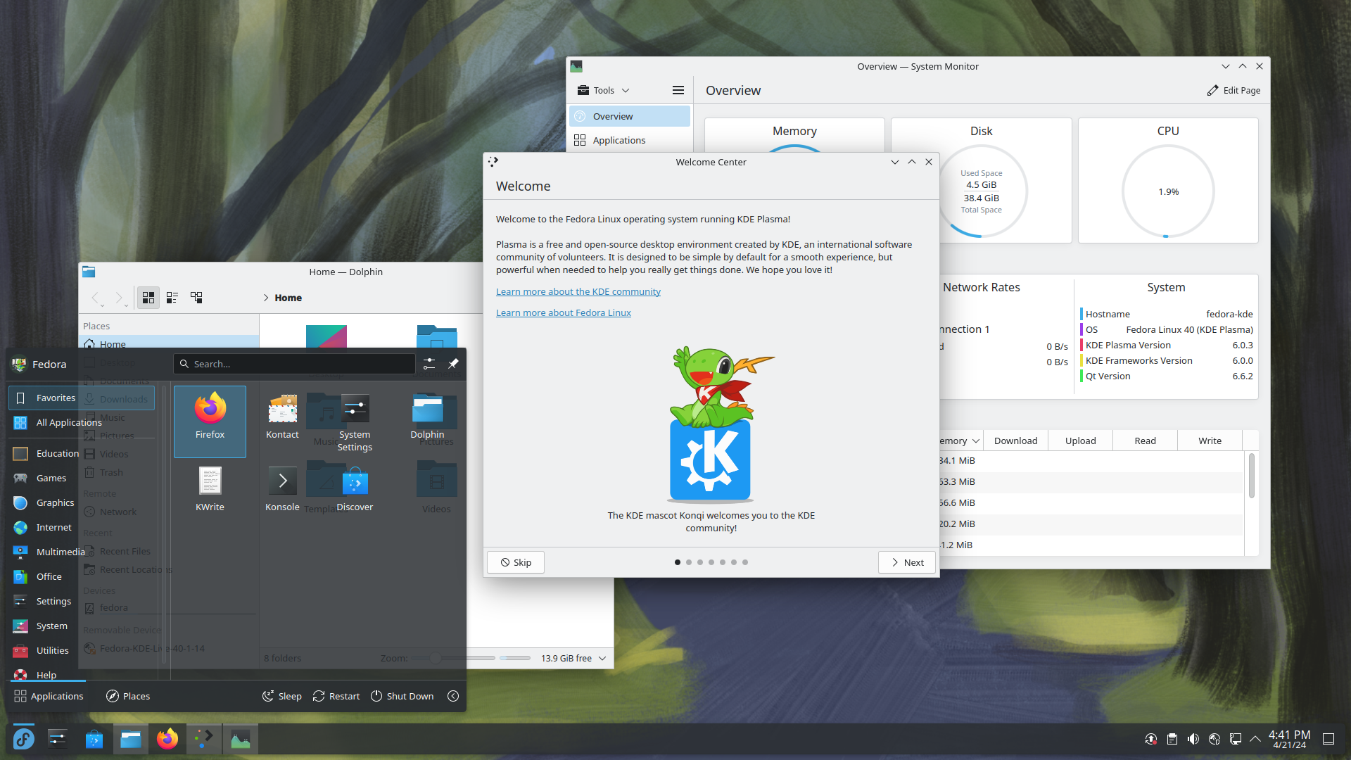 Aperçu de l’environnement de bureau KDE Plasma