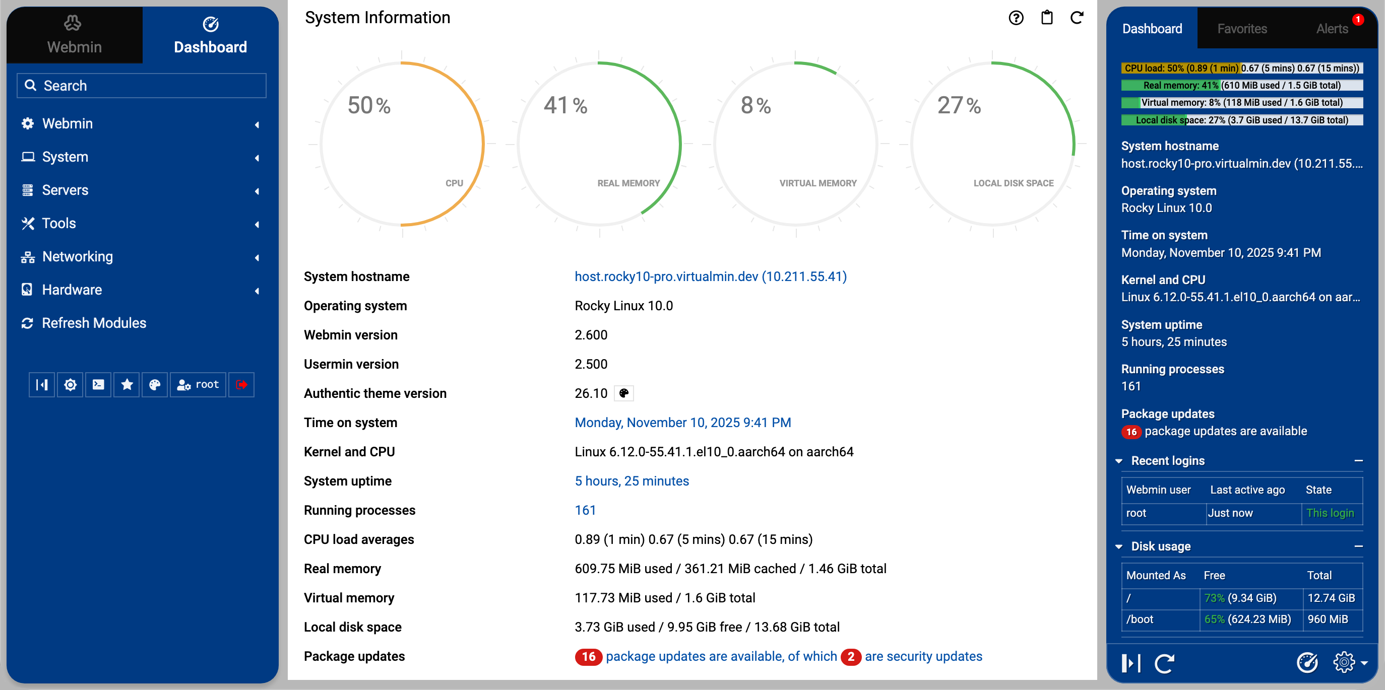 Capture d’écran de Webmin (courtoisie : Webmin.com)